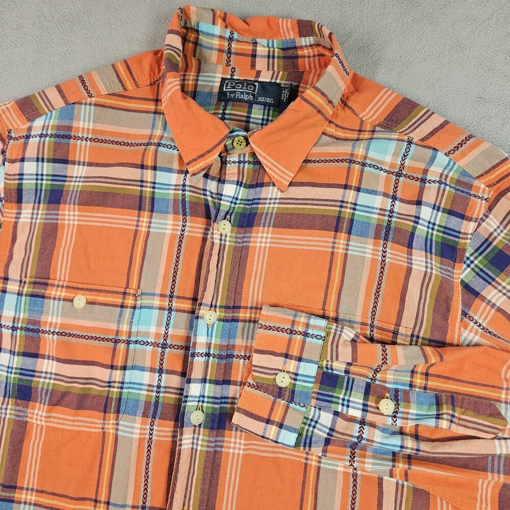 Polo Ralph Lauren Shirt Mens XL Aztec‎ Orange Plaid Button Down Western LS Prep